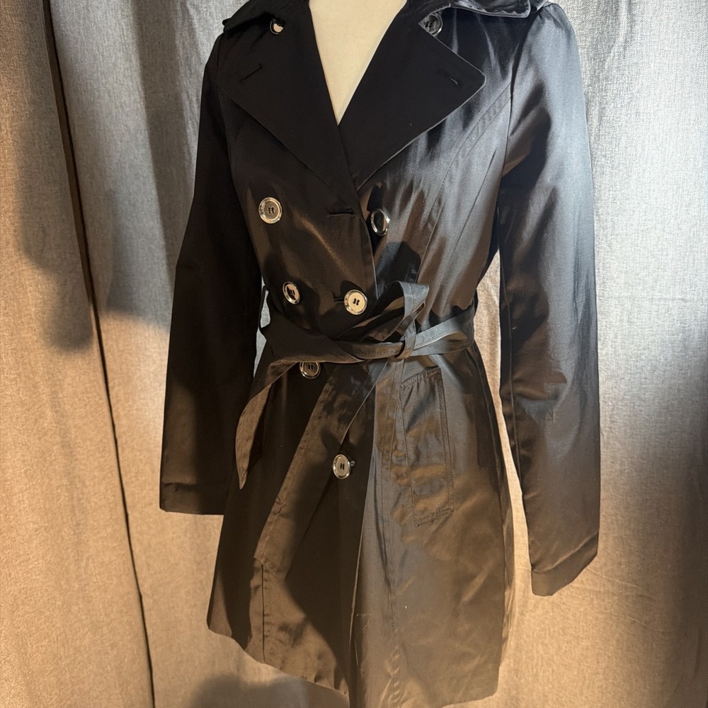 Express Womens Black Double Breasted Trench Coat Belted Jacket XS RN55285